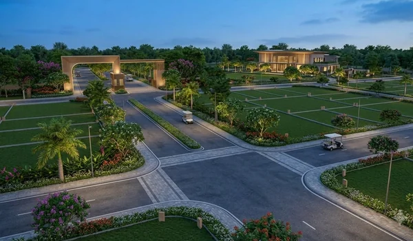 Grand entrance gateway and tree-lined avenues at Godrej Elanor